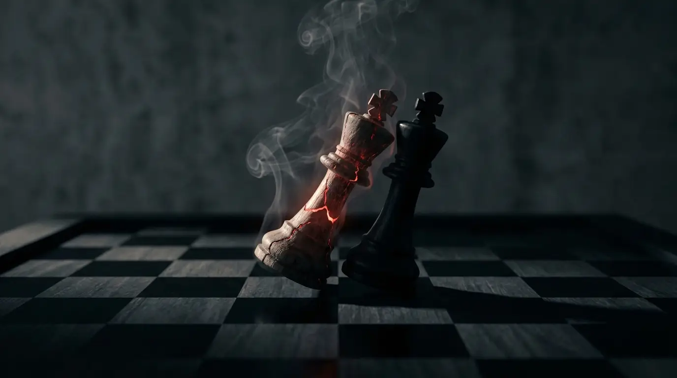 Envy — competitor analysis: obsidian chessboard with a glowing red king toppling its rival
